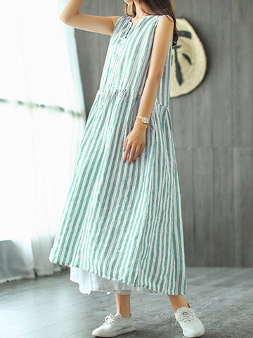 Striped Print V-neck Plus Size Maxi Dress 
