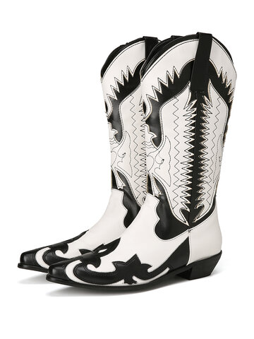 Pattern Slip On Chunky Heel Cowboy Boots