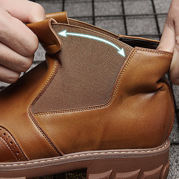 Men Brogue Carved Elastic Slip On Chelsea Boots