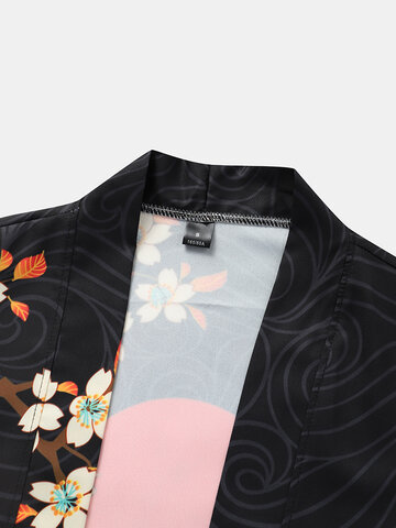 Floral Crane Print Kimono Outfits