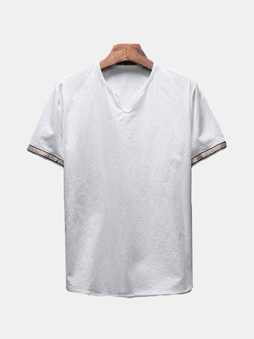 

Chinese Style Linen Casual T Shirt, White khaki black gray navy sky blue
