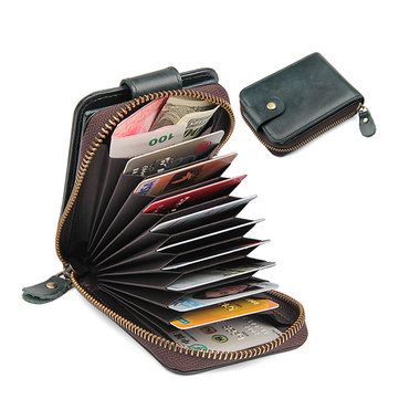 

RFID Genuine Leather 9 Card Slot Wallet Vintage Coin Puse, Black