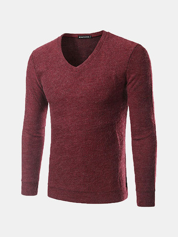 

Fall Winter Mens Bottoming Knitted sweater Warm Solid Color V-neck Slim Fit Casual Top Tee, White red coffee dark gray light gray