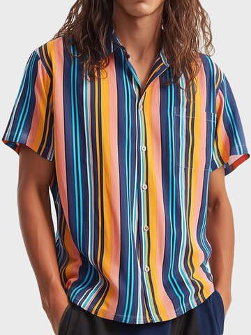 Striped Casual Lapel Collar Shirts