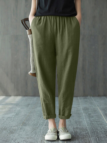 Solid Pocket Cropped Tapered Pants