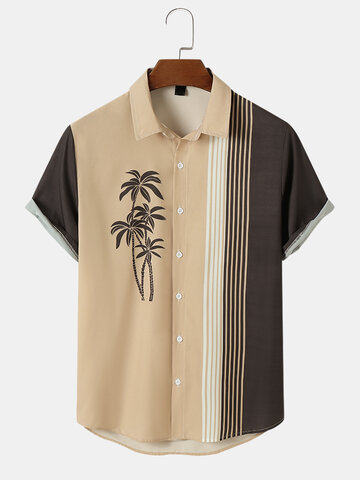 Palm Tree Contrast Striped Shirts
