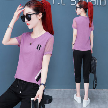 

Season Sportswear Suit Female New Fashion Loose Short-sleeved Cropped Trousers Foreign Leisure Two-piece Suit