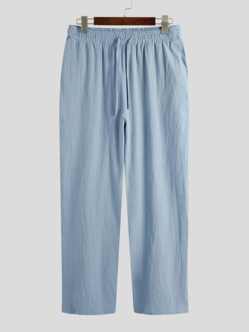 Pantalones de lino y algodón transpirables con cordón