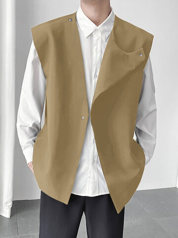 Mens Asymmetric Pocket Solid Color Waistcoat