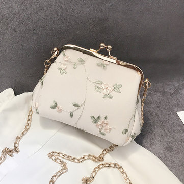  Embroidery Lock Small Chain Clutch Bag 