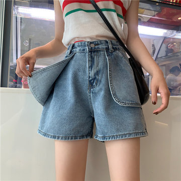 

Season New High Waist Was Thin Wild Washed Denim Shorts Student A Word Wide Leg Hot Pants Women's Clothing