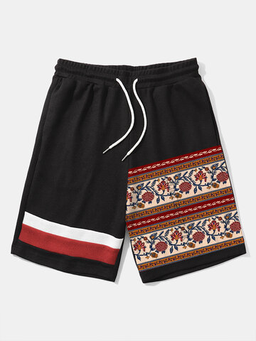 Ethnic Floral Striped Patchwork Shorts