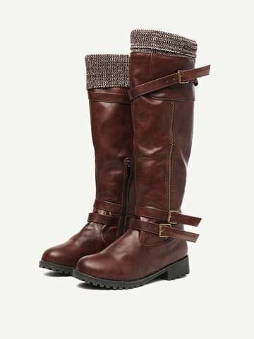 Buckle Strap Knee Length Riding Boots
