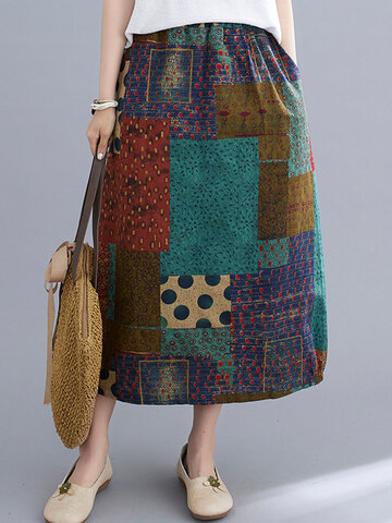 Ethnic Pattern Print Vintage Skirt