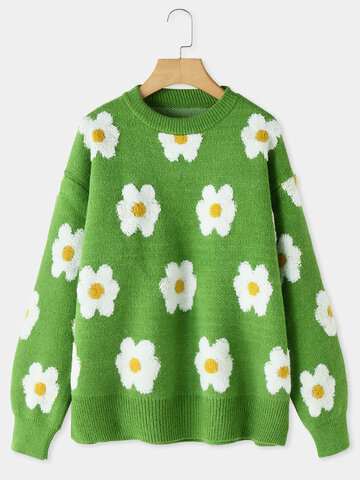 Plus Size Flower Knitted Sweater