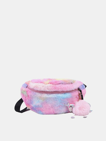 Tie Dye Cute Plush Fluffy Ball Crossbody Bag Chest Bag Sling Bag