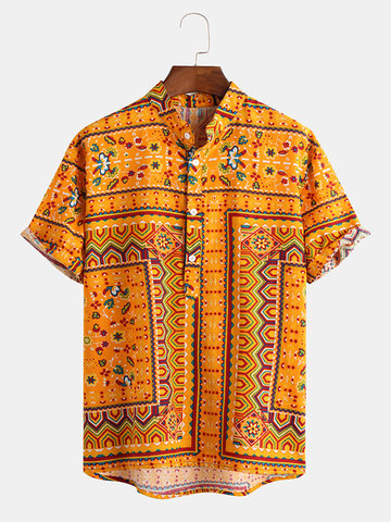 Ethnic Style Floral 100% Cotton Henley Shirt
