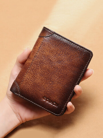 Genuine Leather RFID Anti-theft Retro Large Capacity Foldable Card Holder Wallet