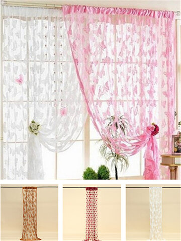 Butterfly Pattern Curtain Pure Color Tulle Door Window Screening Solid Door Curtains Drape Panel Sheer Tulle For Living Room Curtains