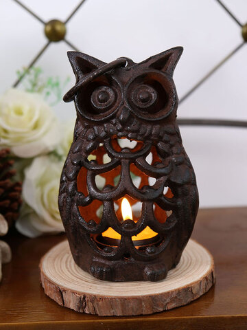 1 PC Retro Cast Iron Owl Candle Holder Handmade Creative Home Decoration Restaurant Desktop Crafts Ornaments