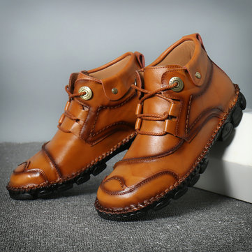 Men Cow Leather Hand Stitching Casual Boots