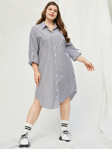 Striped Pocket Shirt Casual Dress