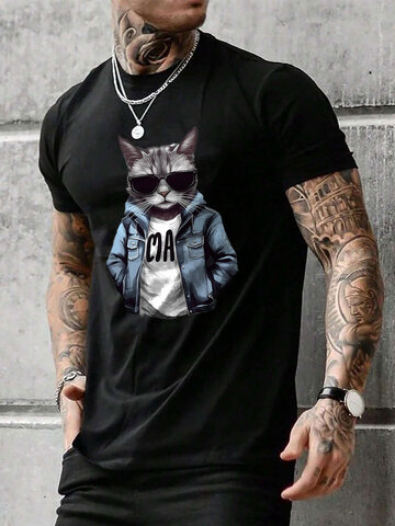 Camisetas gráficas com figuras de gatos de desenho animado