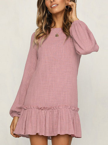 

Solid Color Rayon Long Sleeve Ruffles Stitching Dress