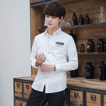 

Casual Long-sleeved Cotton Shirt Men's Spring And Autumn New Casual Solid Color Cardigan Slim Handsome Wild Bottoming Shirt Men