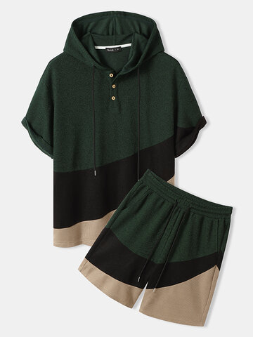 Color Block Hooded Knitted Co-ords