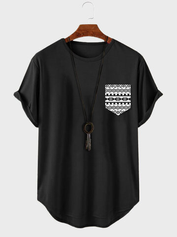 Geo Pocket Curved Hem T-Shirts