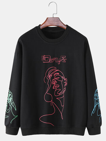 Line Drawing Abstract Face Print Sweatshirts