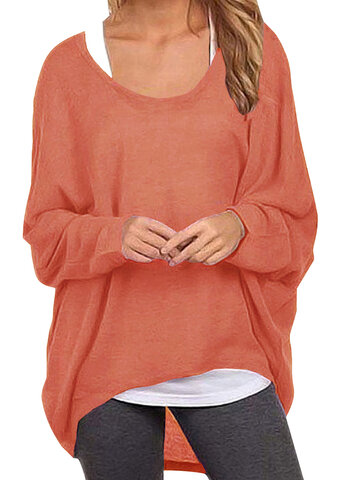 Casual Asymmetrical Solid Color Blouse