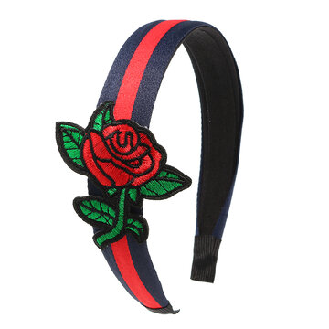 Women's Retro Hairband Embroidery Rose Flower Hair Accessories