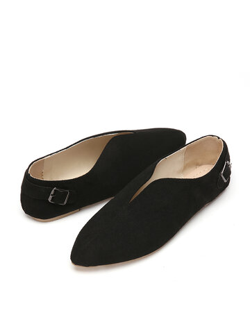 Retro Pointed Toe Front V-Cut Slip On Casual Flat Shoes