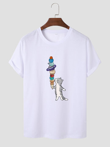 Ice Cream Cat Print T-Shirts