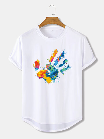 Graffiti Hand Curved Hem Sports T-Shirts