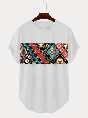 Camisetas étnicas com bainha curvada geo