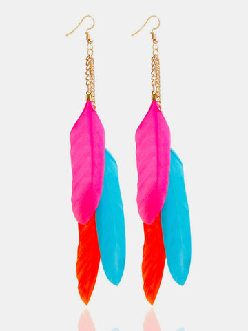 Trendy Tassel Brincos Colorful Feather Long Brincos