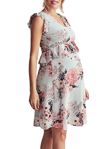 Flower Print Maternity Comfy Dress