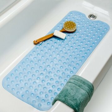 Alfombrilla rectangular antideslizante, lavable a máquina, alfombrilla para bañera, alfombrilla antibacteriana transparente