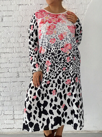 Casual Flower Leopard Print Dress