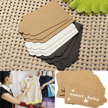 

100pcs 7X4CM Scallop Kraft Paper Label Party Wedding Gift Name Cards Hand Draw Name Card, Natural white black