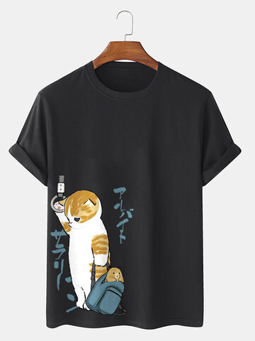 Camisetas com estampa de gato estilo japonês