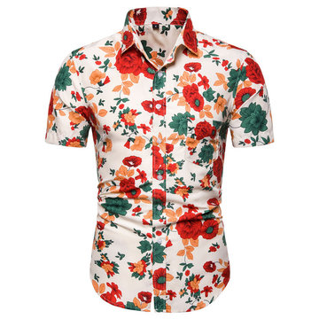 

Generation Delivery Source New Men's Casual Fashion Short-sleeved Rose Floral Print Shirt 92005