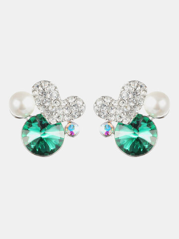 Cute Heart Crystal Pearl Earrings
