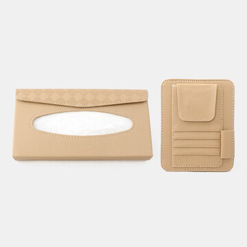 Armazenamento multifuncional de couro para carro Bolsa porta-licença para cartão de capa de viseira Tecido suspenso Bolsa Óculos Pasta