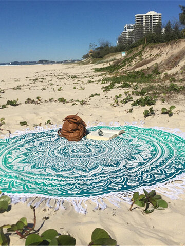 150cm de fibra de poliéster estilo europeu Praia Yoga Toalha Lençol redondo de tapeçaria Toalha de mesa