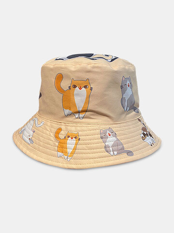 JASSY Unisex Cotton Cartoon Cat Print Bucket Cap