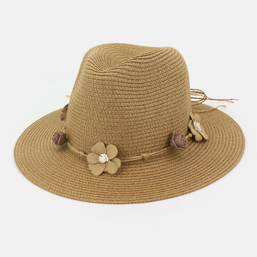 Women Flower Straw Hat Outdoor Beach Sunscreen Sun Hat